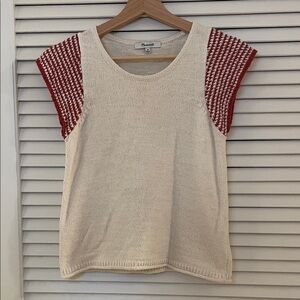 Madewell Cream Knit Top with Red Sleeves